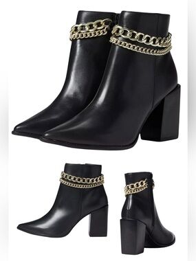 NWOT Steve Madden Perlina Black Leather Chain Booties Women's Size 9